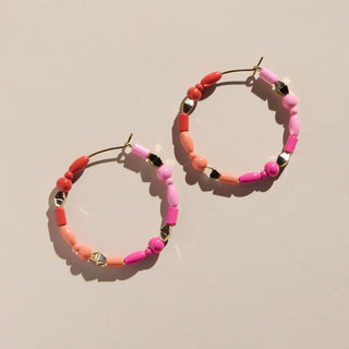 PINK BEADED HOOPS