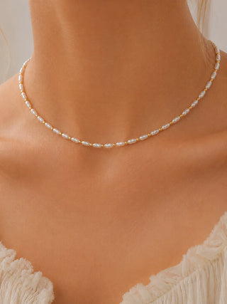PEARL AND GOLD BEAD CHOKER NECKLACE