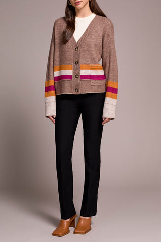TRIBAL-CARDIGAN W/POCKET-MOCHA