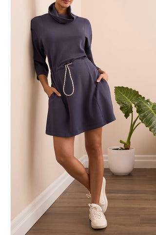 TRIBAL-3/4 SLEEVE DRESS W/DRAWCORD