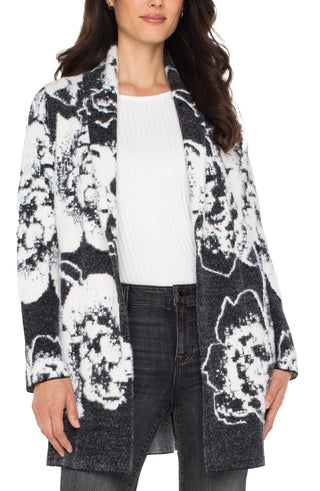 LIV-BLK FLORAL SHAWL COAT